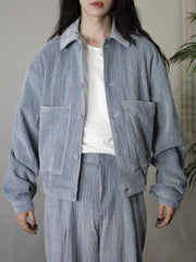 受注制【Chikashitsu +】set up design corduroy cropped jacket (3color)