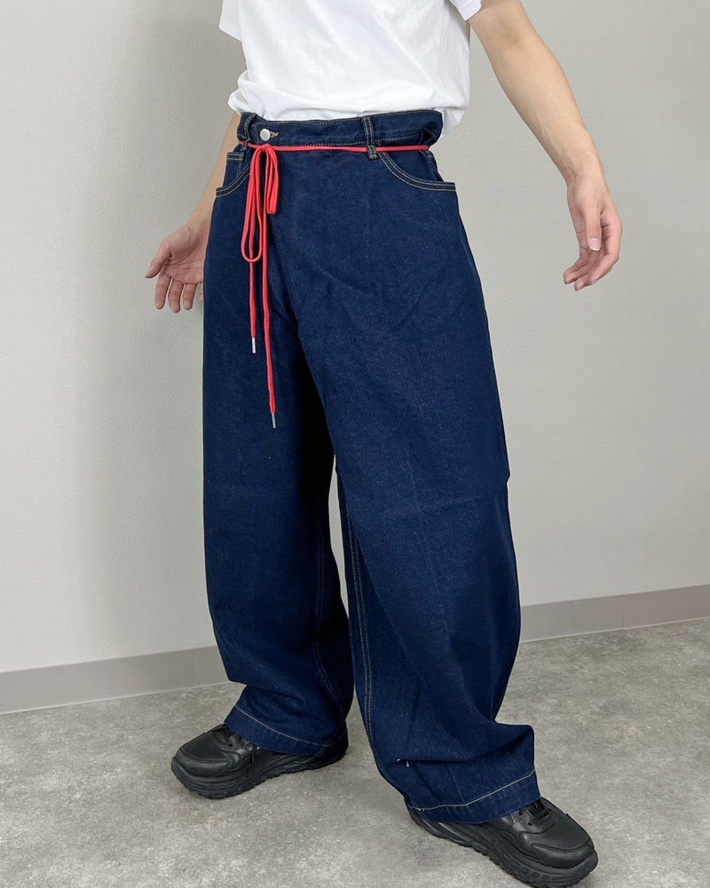 受注制【Chikashitsu +】high waist lap denim pants