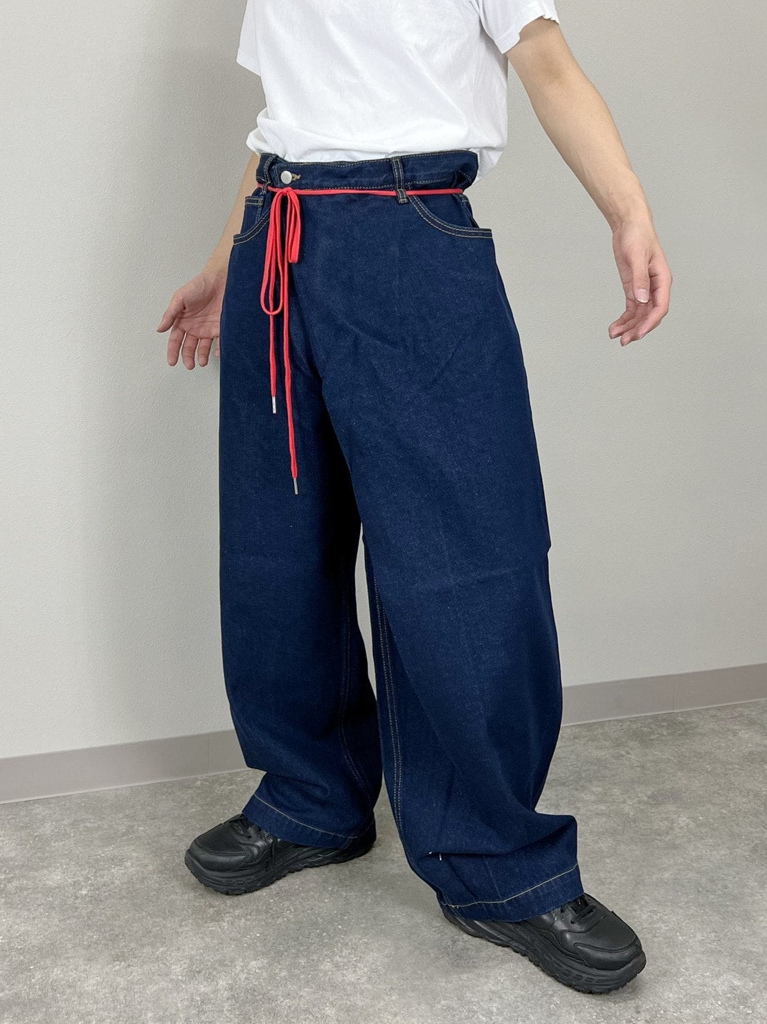 受注制【Chikashitsu +】high waist lap denim pants