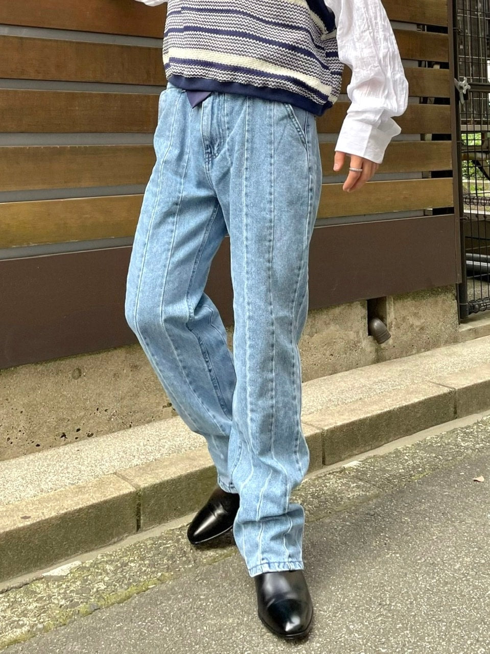 受注制【Chikashitsu +】stitch design denim pants (2color)