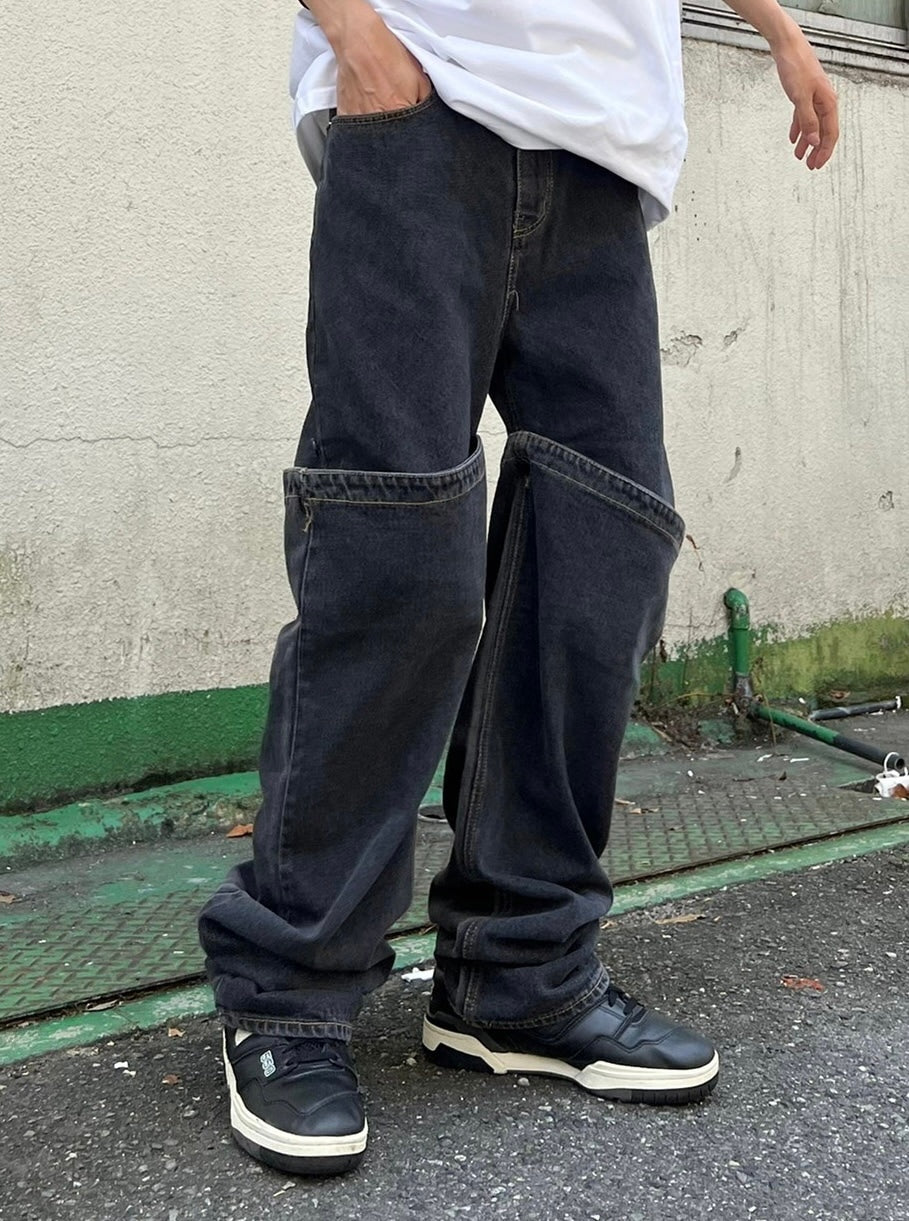 受注制【Chikashitsu +】docking 2way denim pants