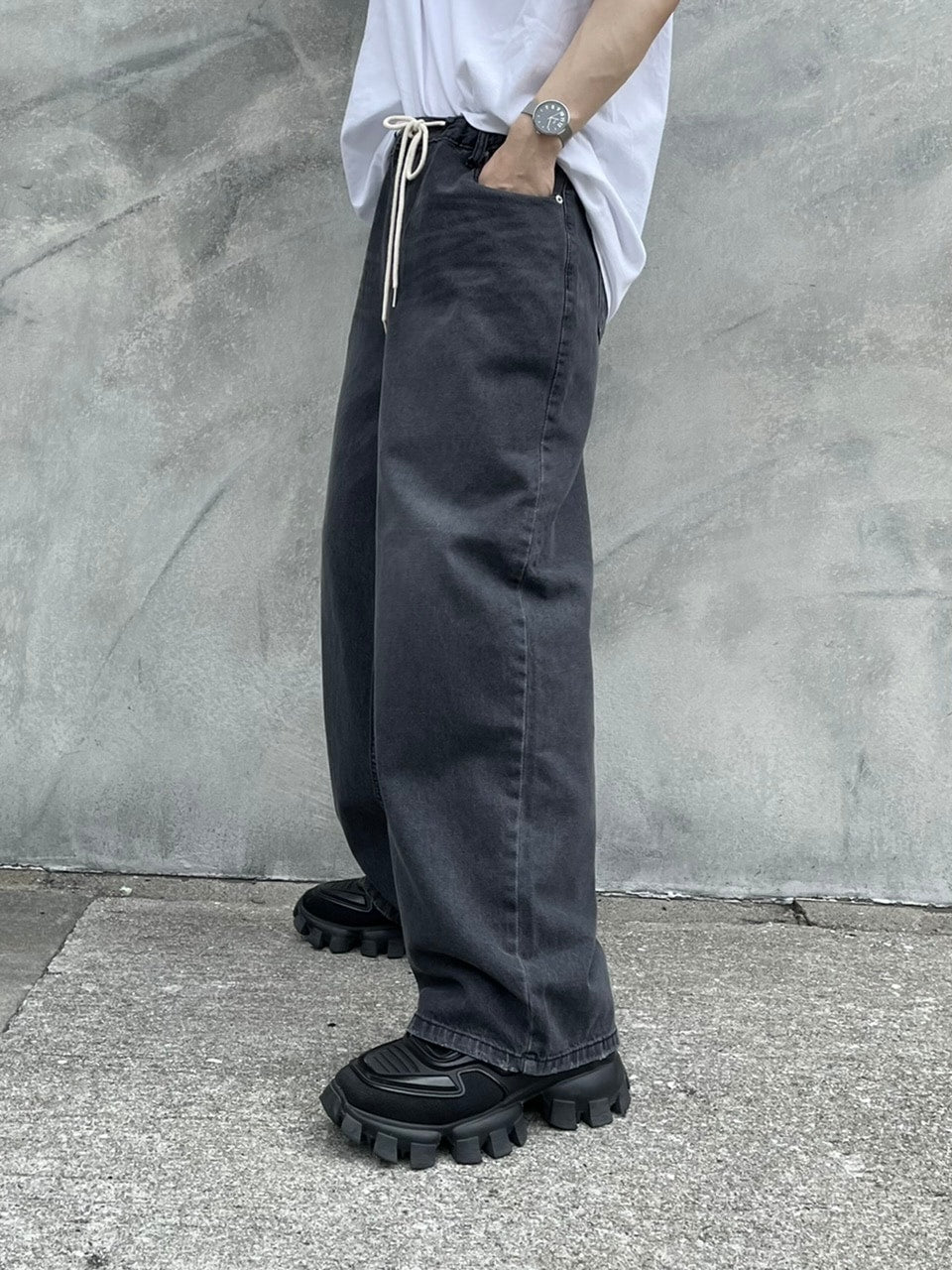 受注制【Chikashitsu +】rope wide denim pants (3color)