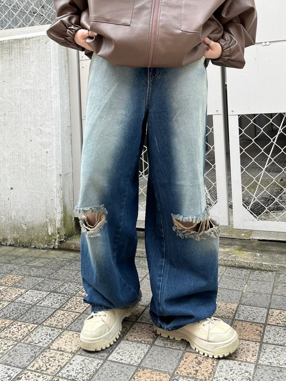 受注制【Chikashitsu +】vintage wash damage denim pants (2color)