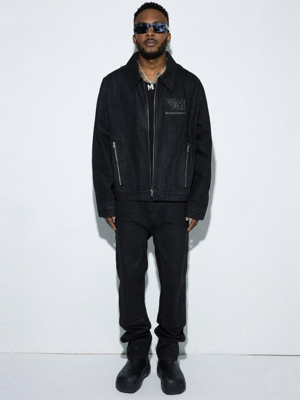 【MR. ENJOY DA MONEY】FLAME METAL LABEL DENIM SUIT PANTS