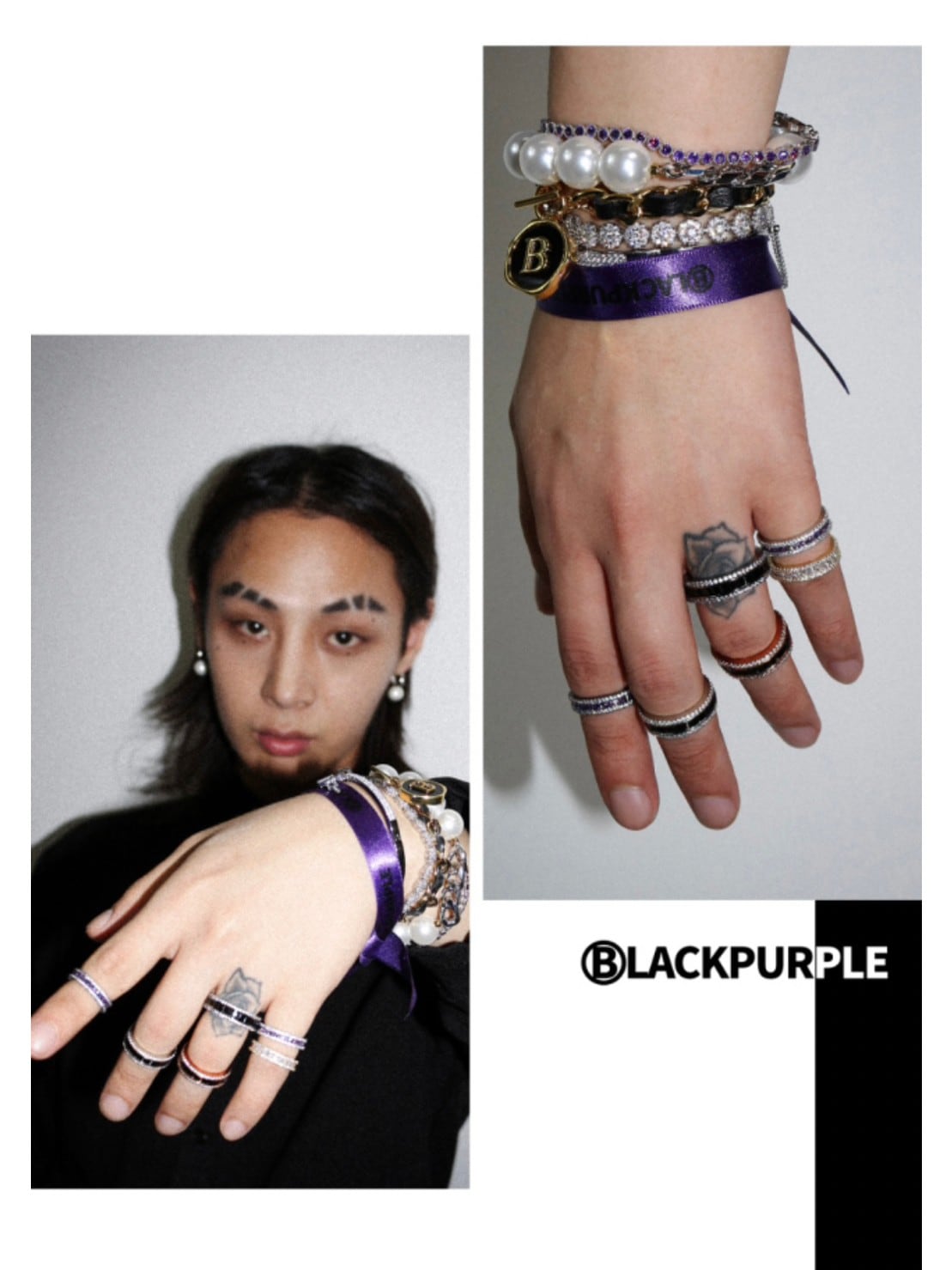 【BLACK PURPLE】AAA DIA CRYSTAL 3-LINE RING (MINI)