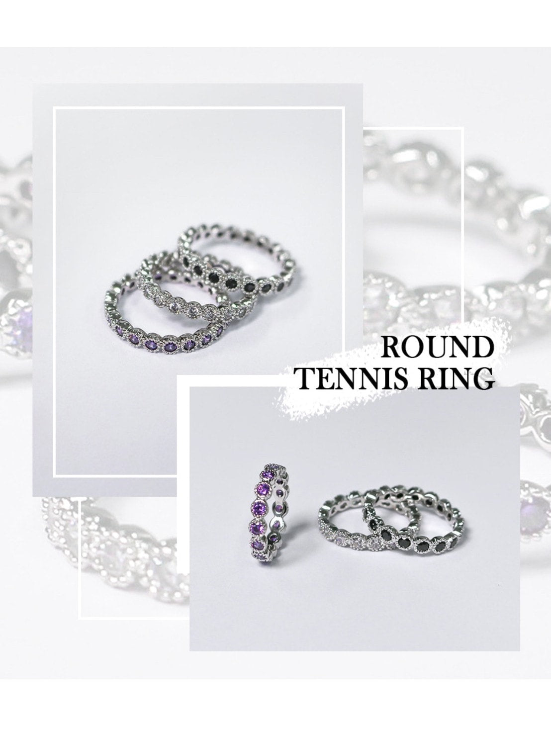 【BLACK PURPLE】TENNIS CHAIN CUBIC RING M