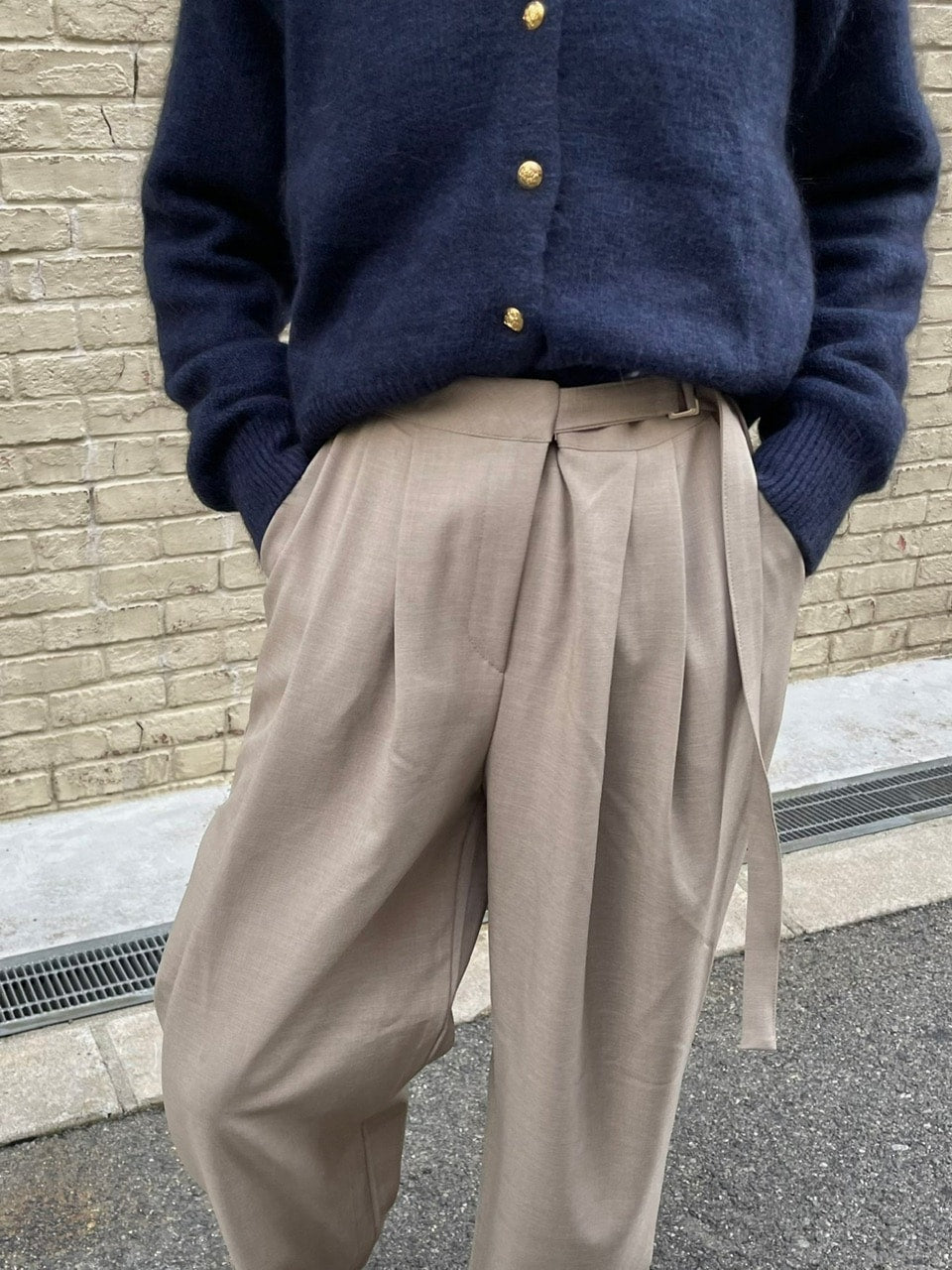 【Chikashitsu +】waist belt tuck slacks (3color)