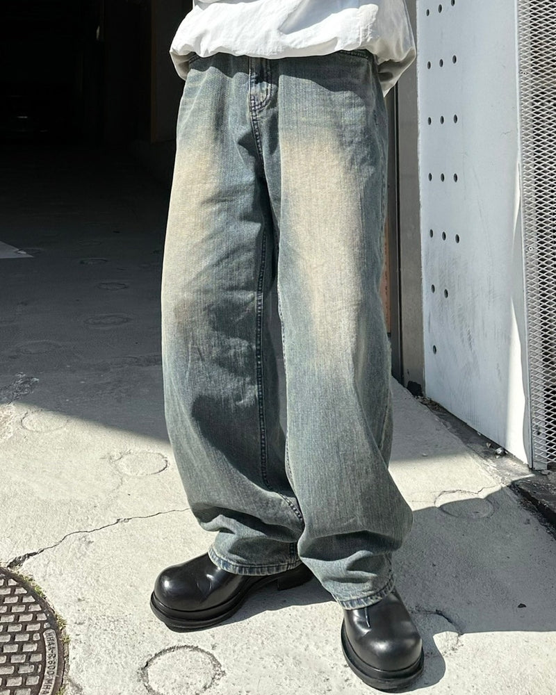 受注制【Chikashitsu +】vintage wash semi wide denim pants / 【チカシツプラス】ヴィンテージウォッシュセミワイドデニムパンツ