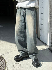 受注制【Chikashitsu +】vintage wash semi wide denim pants / 【チカシツプラス】ヴィンテージウォッシュセミワイドデニムパンツ