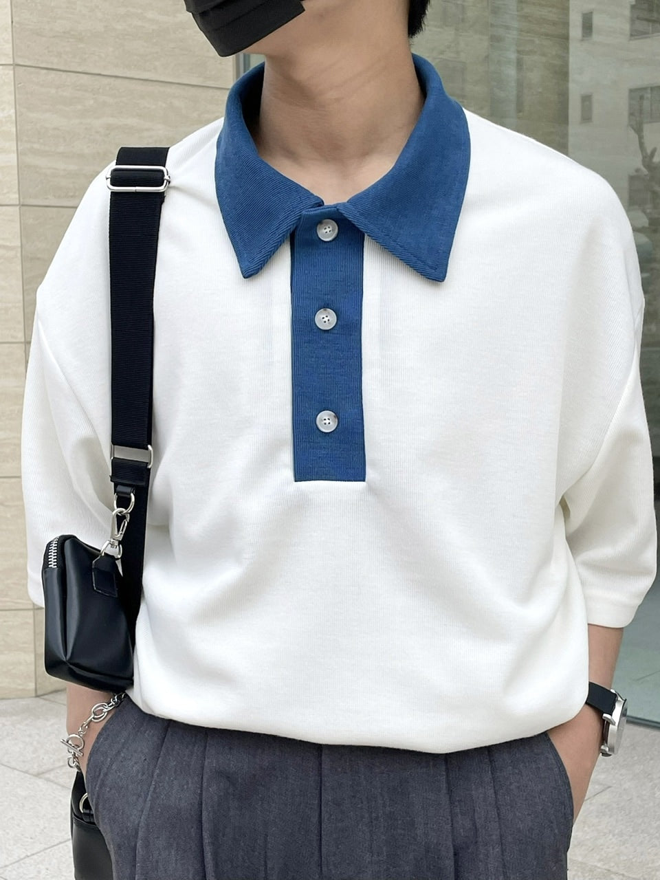 受注制【RENOL】bi-color collar tee (2color)