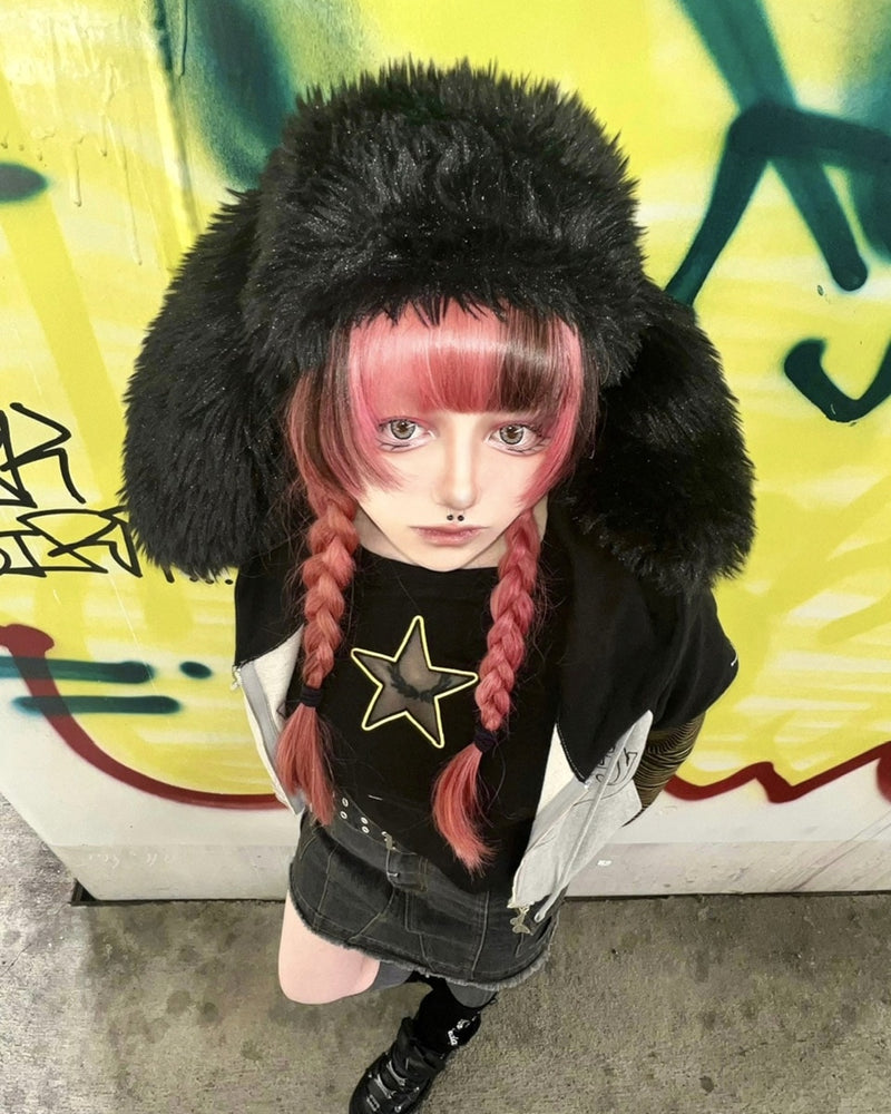 国際配送【Never mind the XU】rabbit ear fur cap (2color)