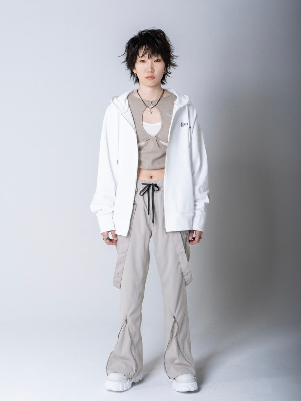 【Bizarre Maiden】strap zipper flared pants (2color)