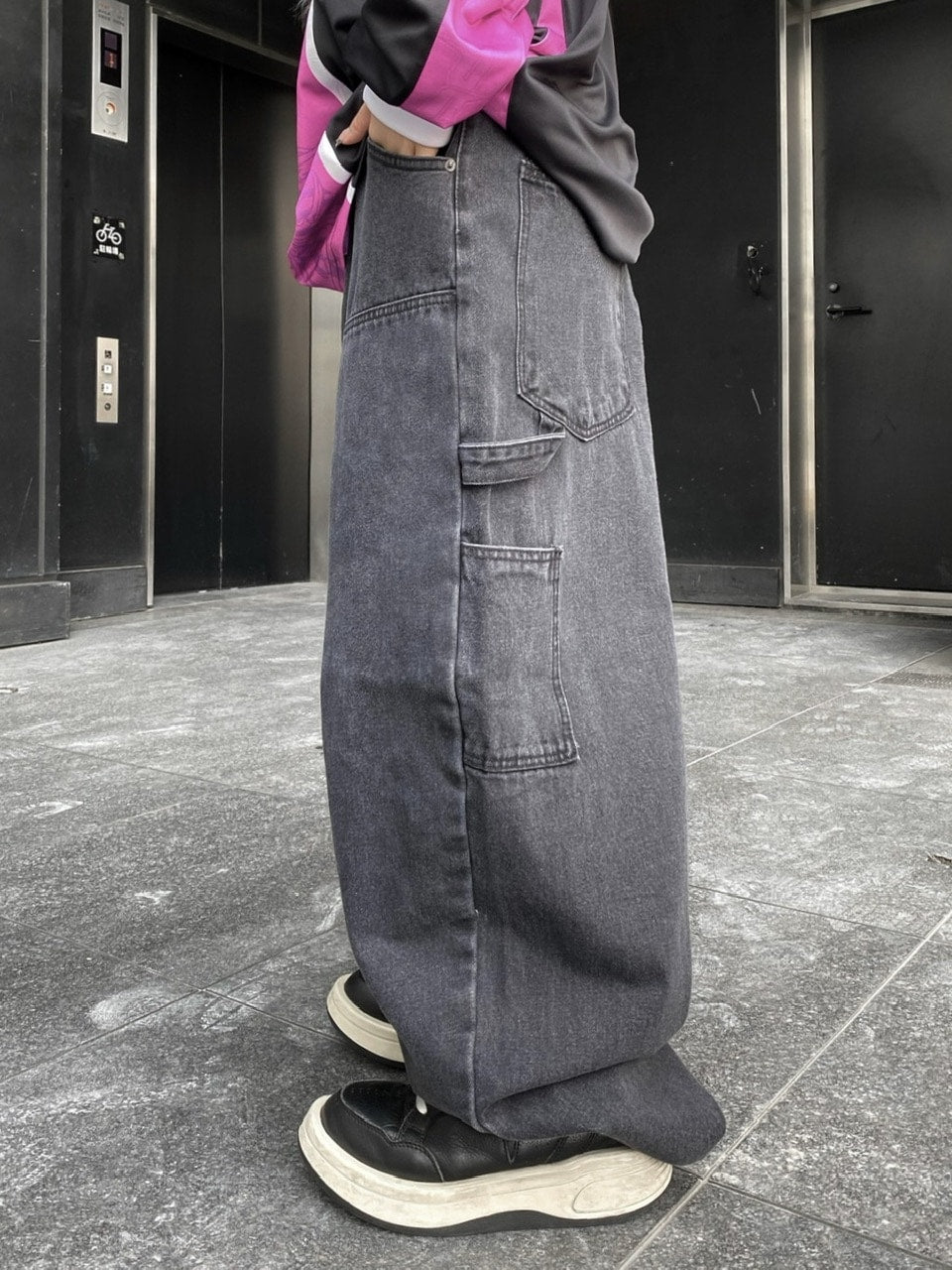 受注制【Never mind the XU】painter denim wide pants (2color)