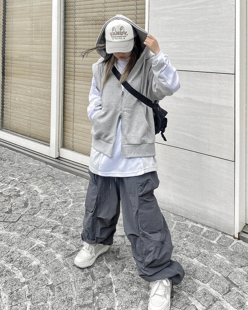 受注制【Never mind the XU】sleeveless zip hoodie (2color)