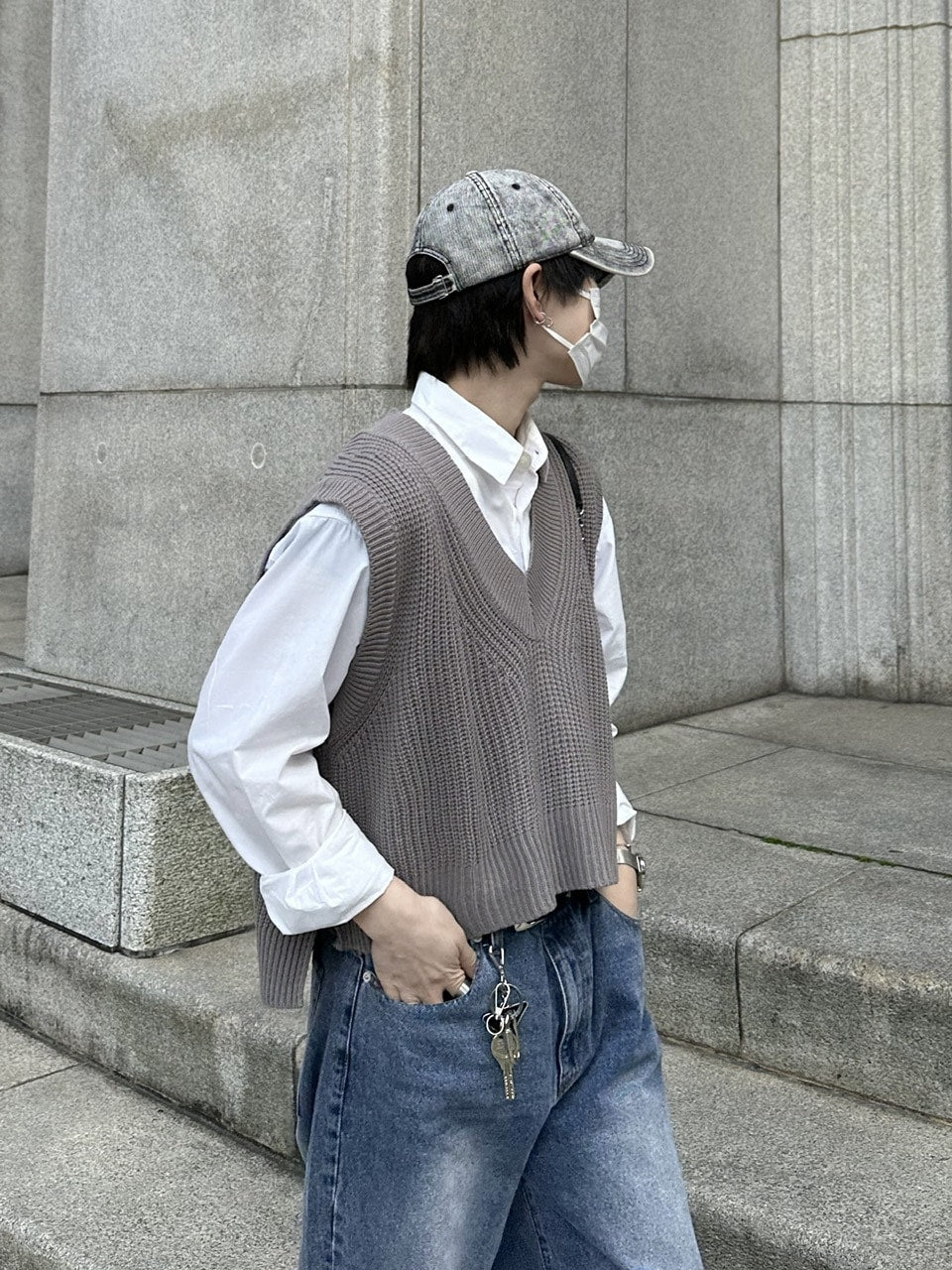 大阪店WEB限定受注制【Chikashitsu +】cropped box vest (2color)