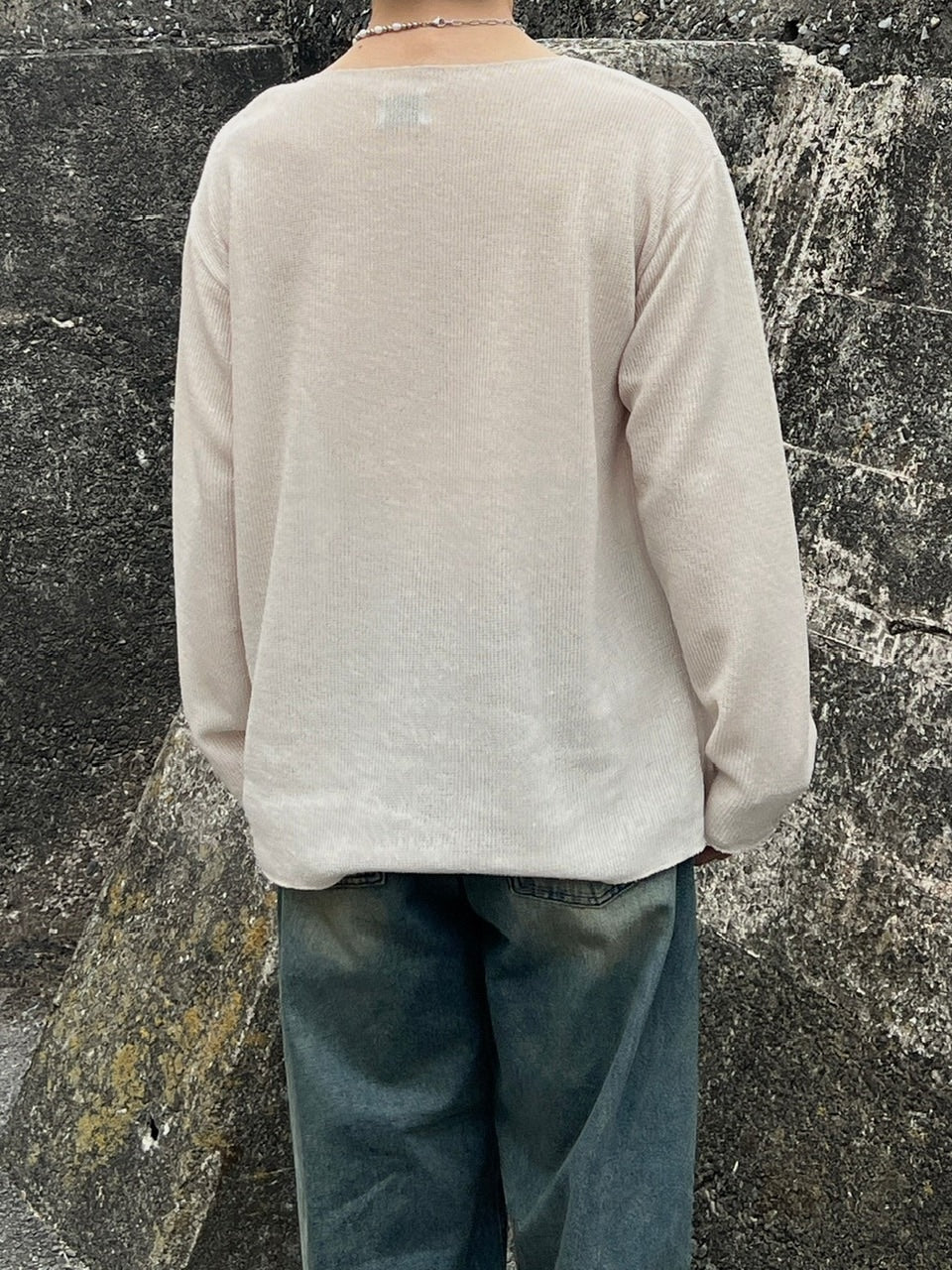 受注制【Chikashitsu +】see-through long sleeve knit (2color) / 【チカシツプラス】シースルー長袖ニット