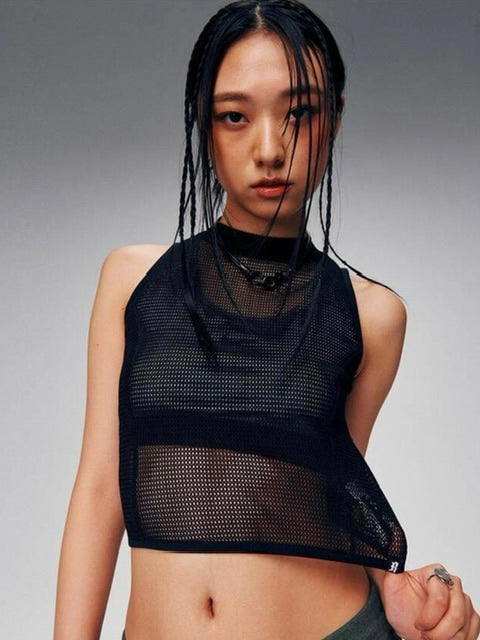 【runningHIGH】KNIT MESH SLEEVELESS TOP