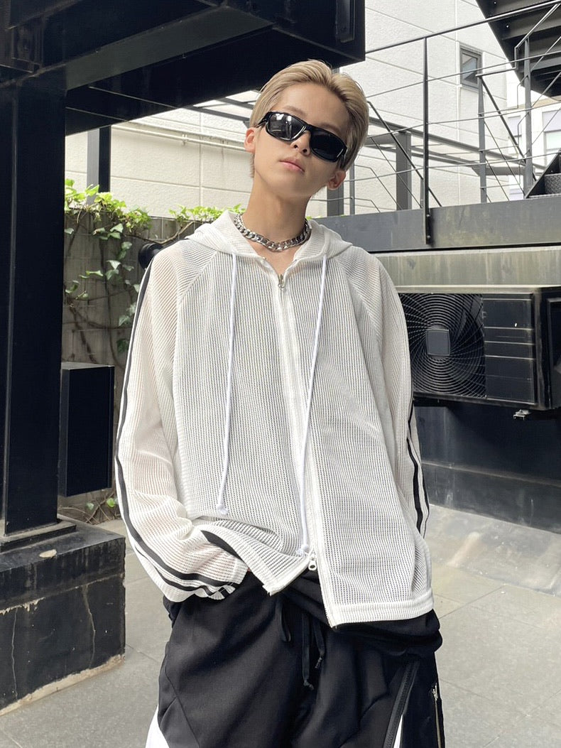 受注制【Never mind the XU】track mesh zip hoodie (2color)