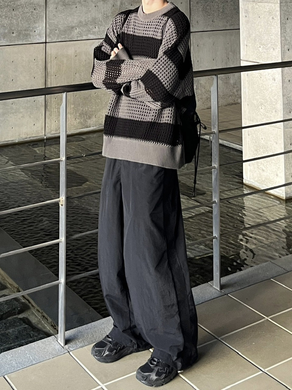 受注制【youll】mesh line wide pants (2color)