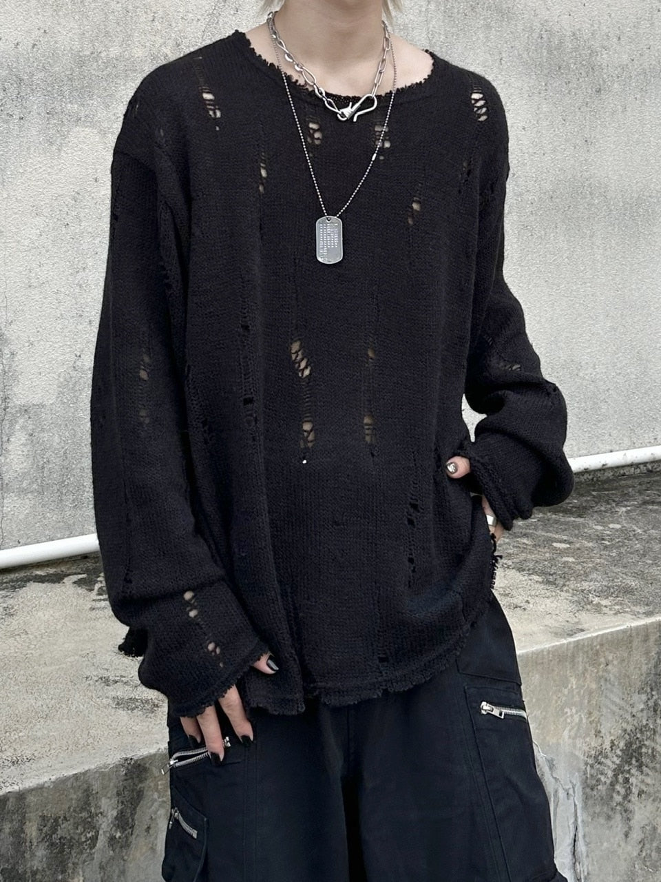 大阪店WEB限定受注制【Chikashitsu +】damage mohair knit (3color)