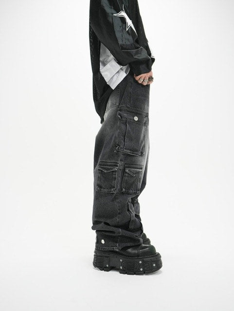 受注制【Never mind the XU】pocket cargo denim pants (2color) / 【ネバーマインドザエックスユー】ポケットカーゴワイドデニムパンツ