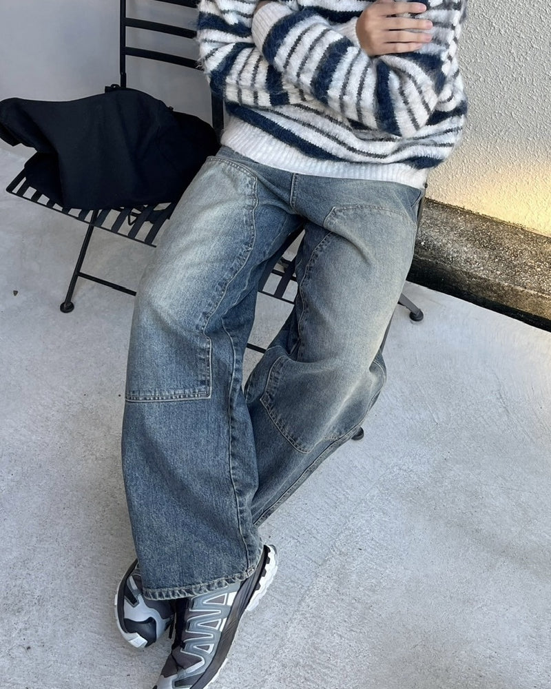 受注制【youll】double knee wash deinm wide pants