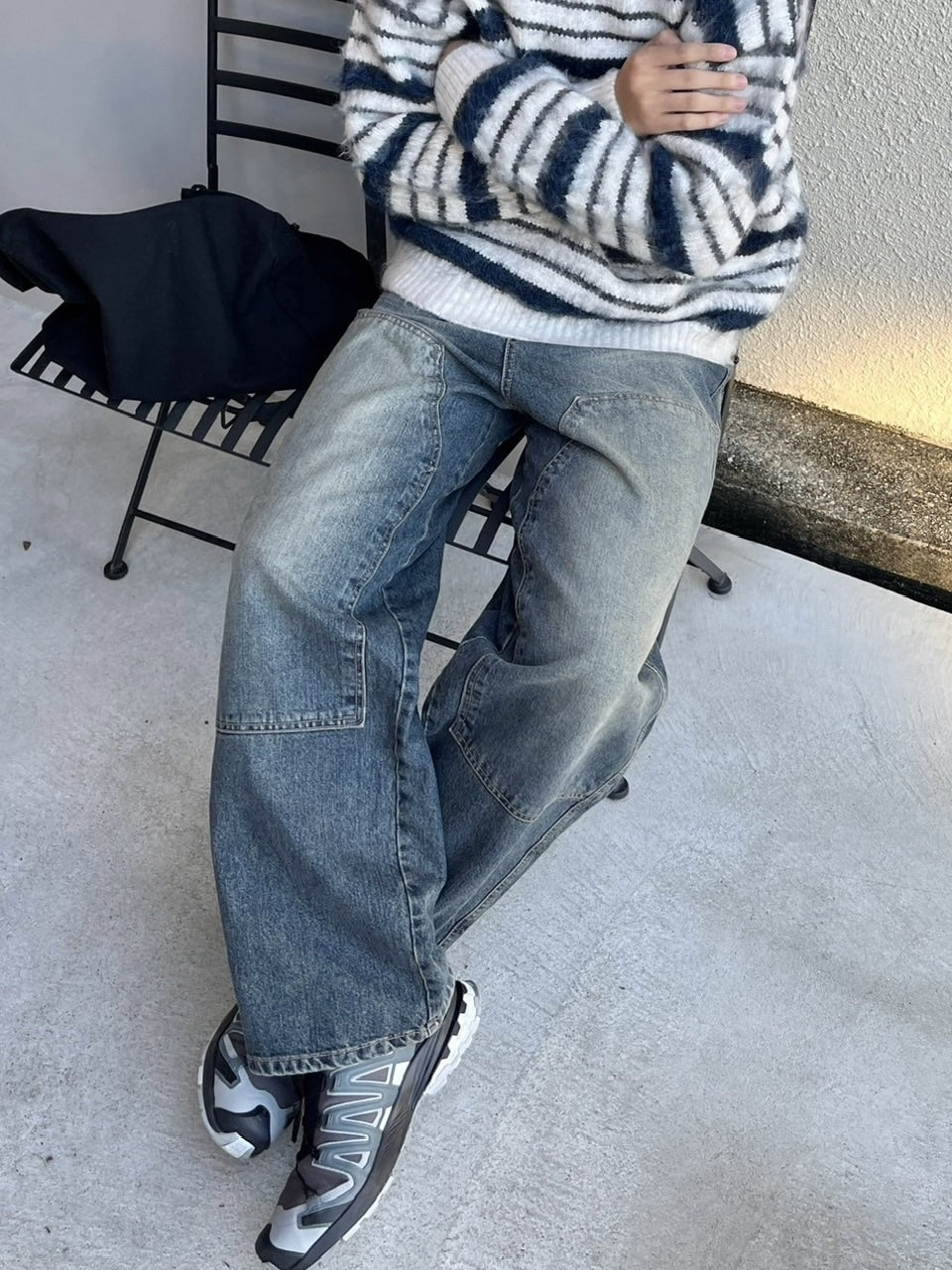 受注制【youll】double knee wash deinm wide pants