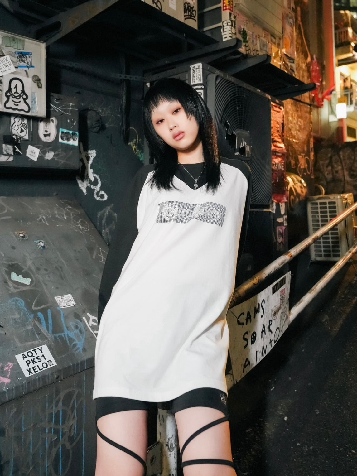 【Bizarre Maiden】rhinestone logo raglan tee (2color) / 【ビザールメイデン】ラインストーンロゴラグラン長袖Tシャツ