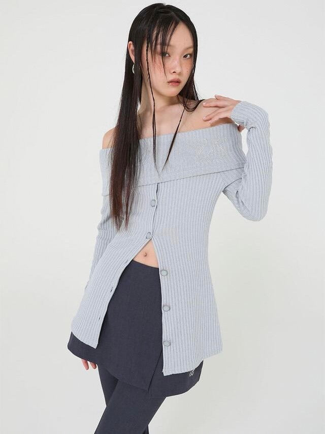 【Uglyshadow】BEAD KNIT OFF-SHOULDER / 【アグリーシャドウ】ビーズロングオフショルダー長袖カーディガン