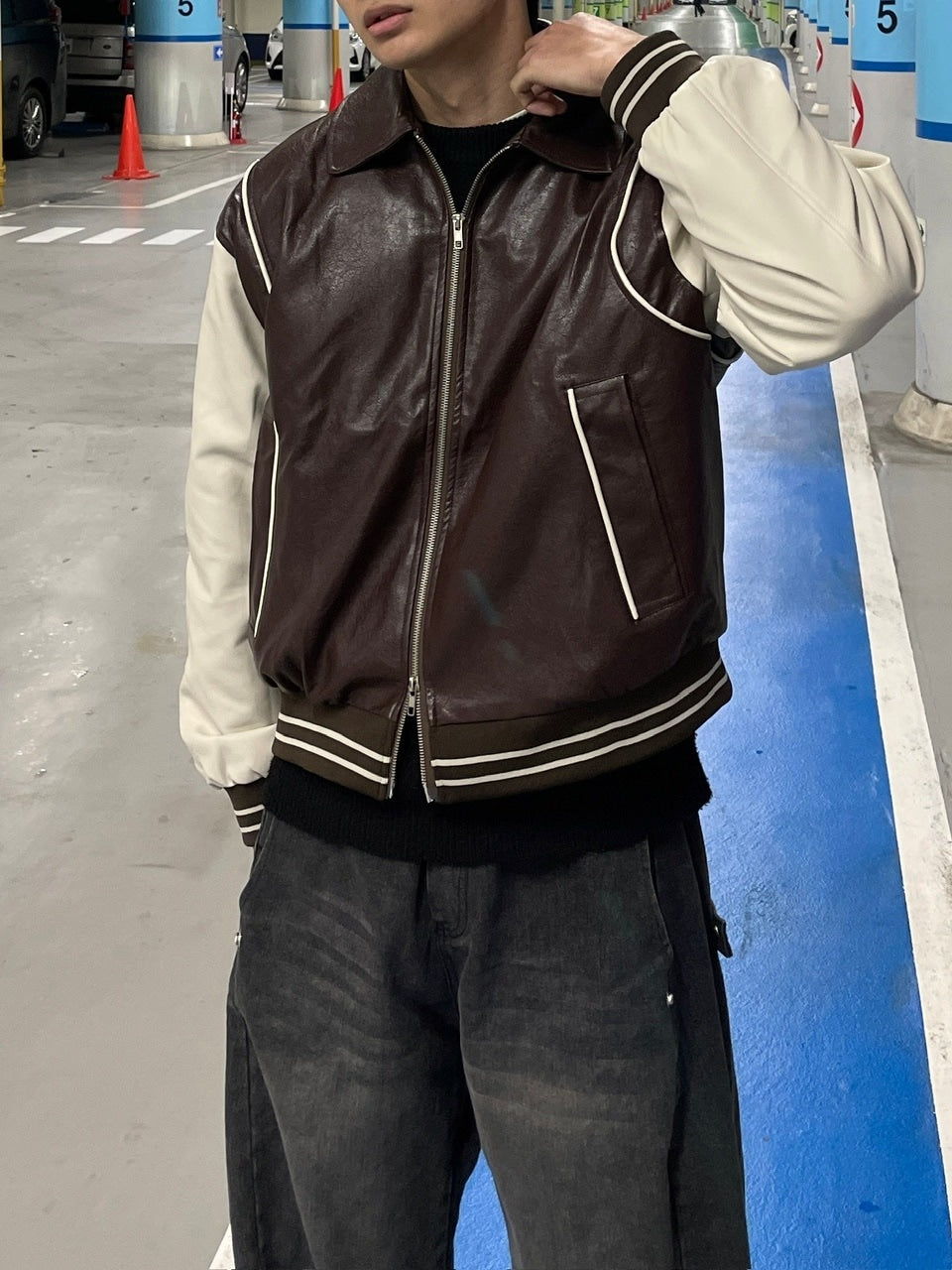 受注制【Chikashitsu +】leather piping jacket (2color)