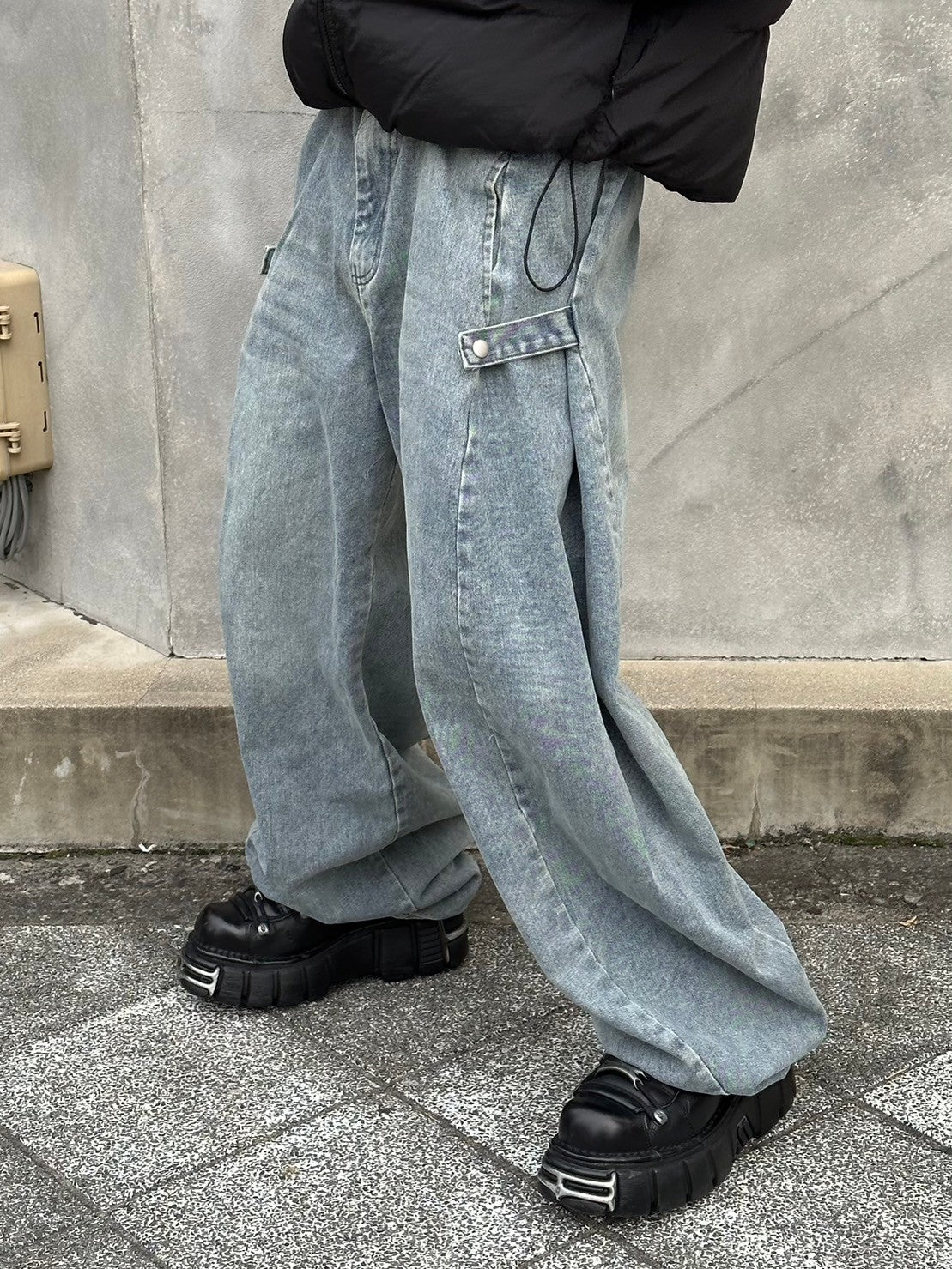 受注制【Chikashitsu +】side snap balloon denim pants (2color)