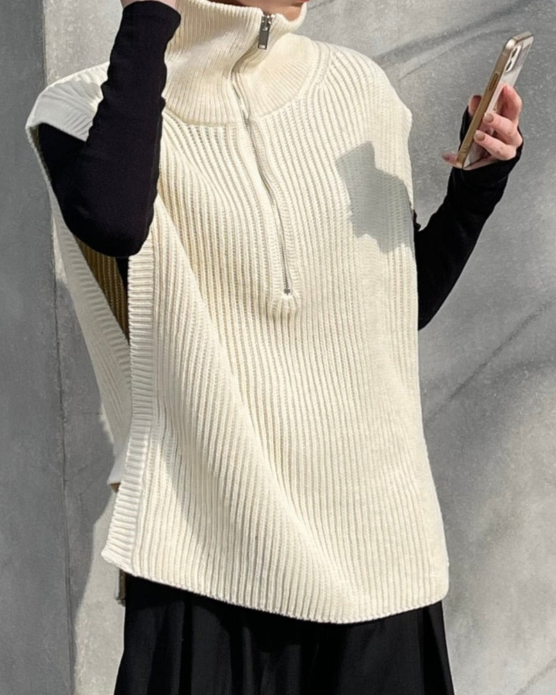 【Chikashitsu +】half zip design vest (3color)