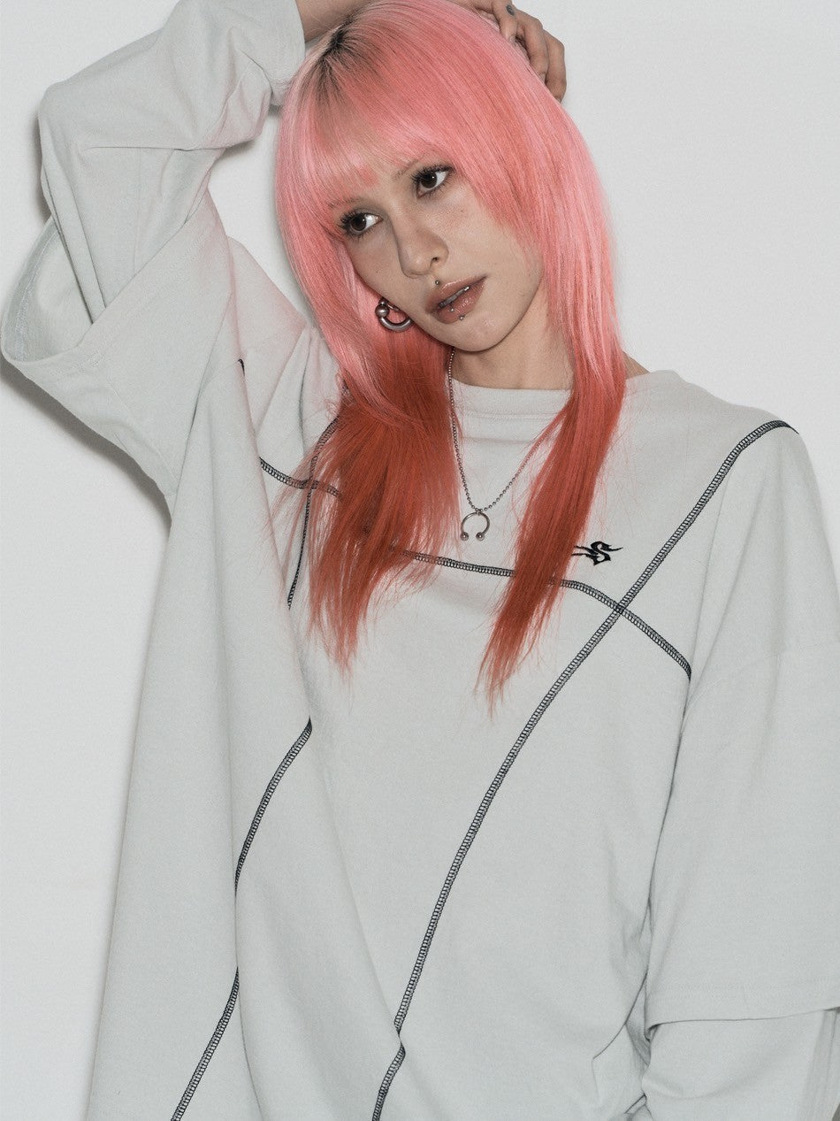 【SETUP‐EXE】LAYERD SLEEVE STITCH T-SHIRT