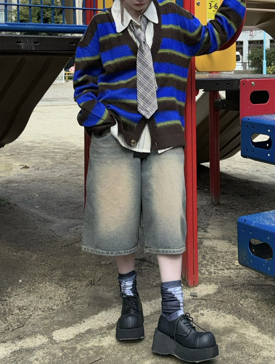 受注制【Never mind the XU】vintage wash denim half pants