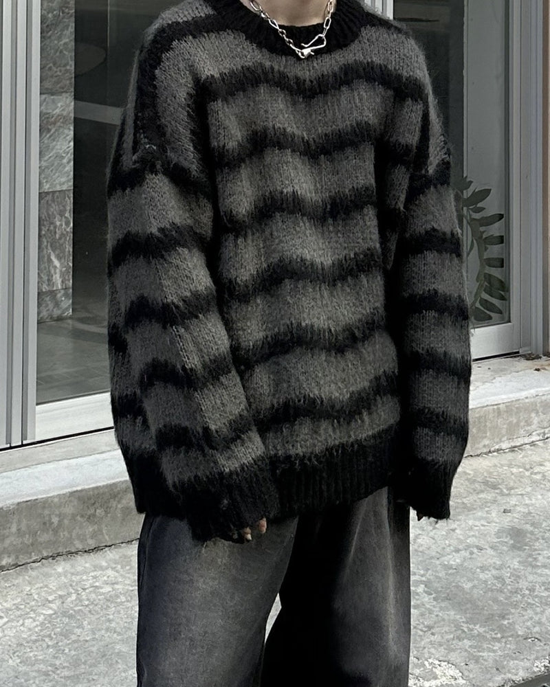 大阪店WEB限定受注制【Chikashitsu +】oversized wave border knit