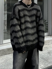 大阪店WEB限定受注制【Chikashitsu +】oversized wave border knit