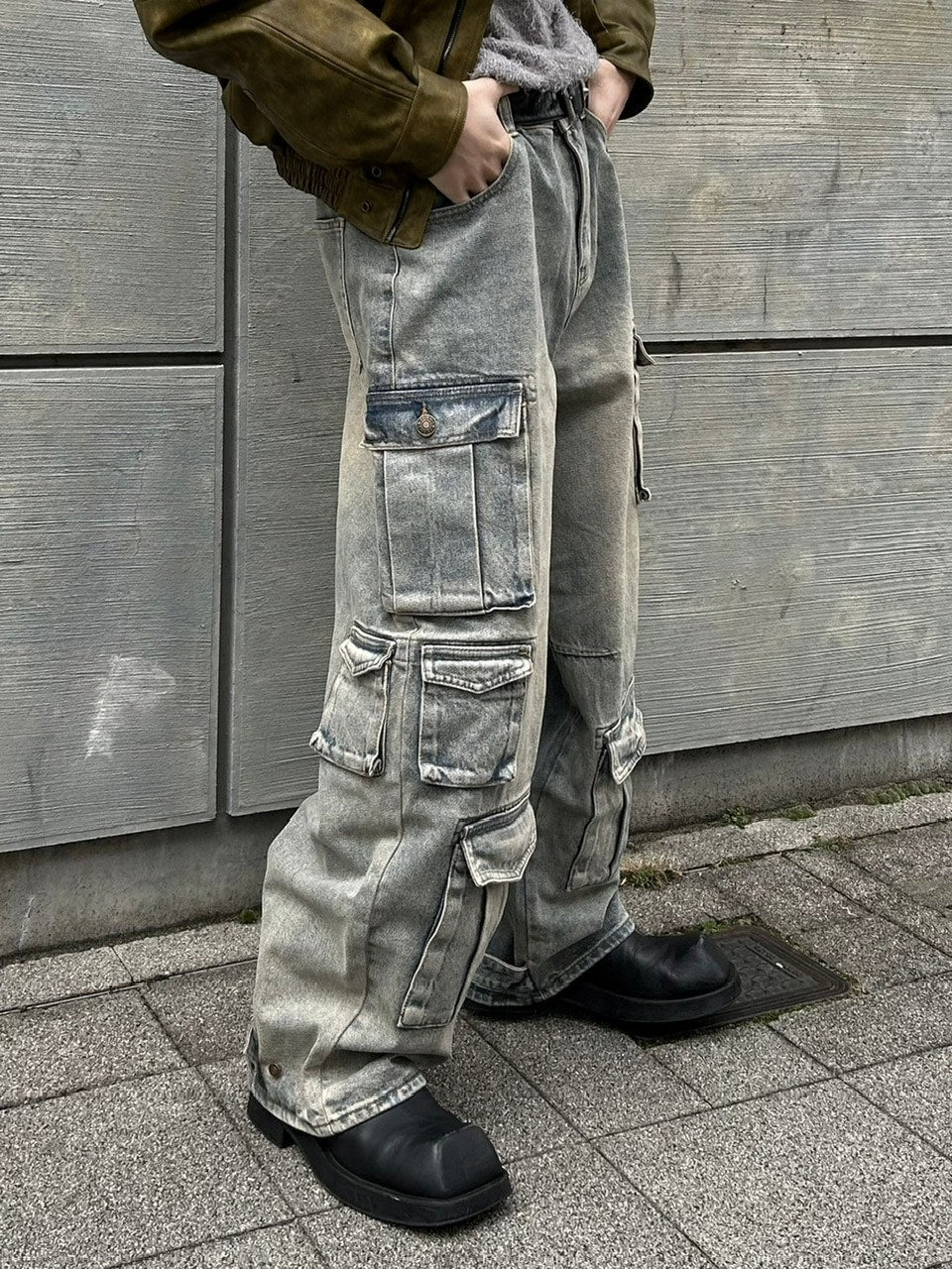 受注制【Chikashitsu +】vintage wash cargo denim pants (2color)