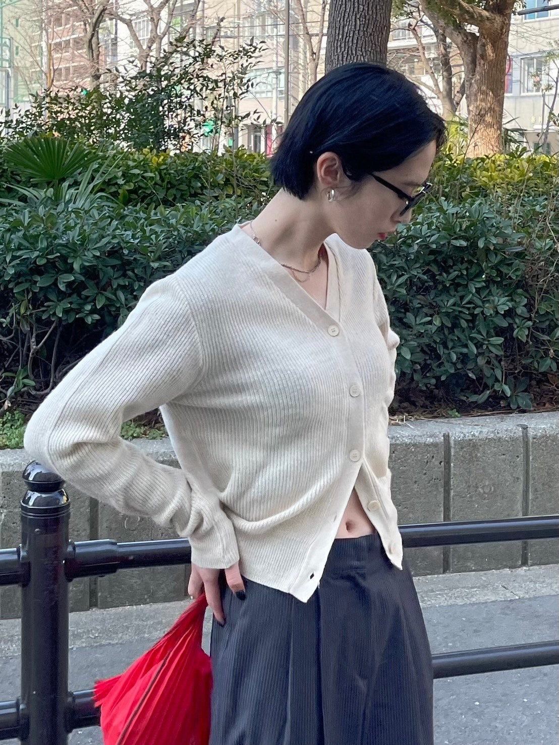 【Chikashitsu + LADIES】vneck rib knit cardigan (2color)