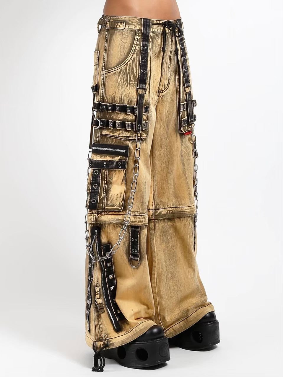 【TRIPP nyc】POWER WASH PANT[AF7641MB] / 【トリップ エヌワイシー】ベルトストラップボンテージポケットウォッシュデニムワイドパンツ