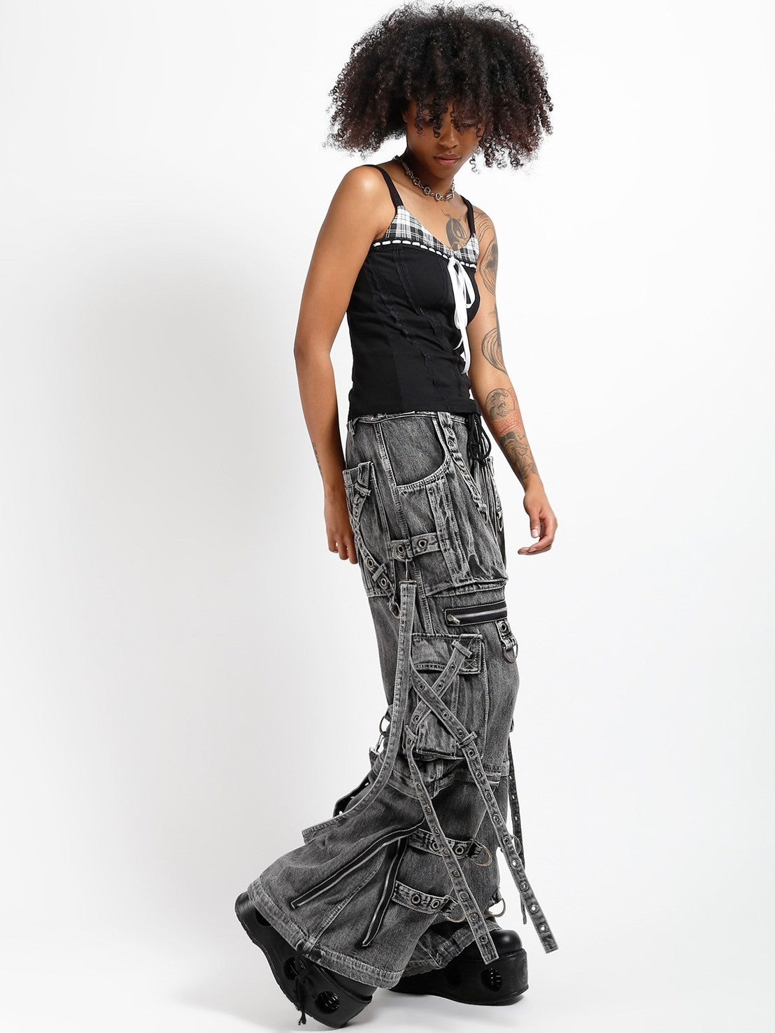 【TRIPP nyc】X-STRAP PANT[JM7144MB] / 【トリップ エヌワイシー】ストラップボンテージジップデニムワイドパンツ