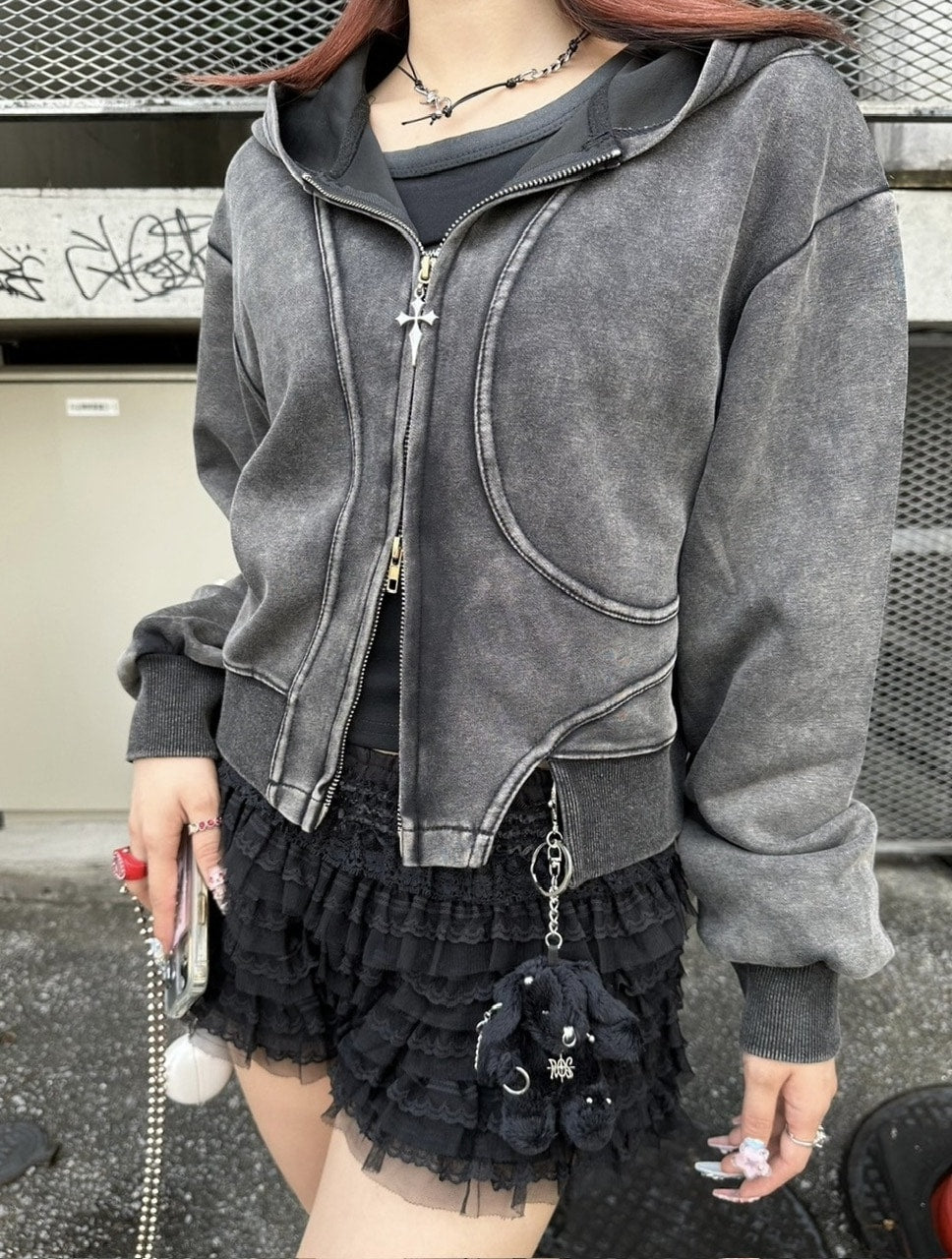 【Never mind the XU】crop zip up hoodie / 【ネバーマインド ザ エックスユー】クロップジップアップパーカー