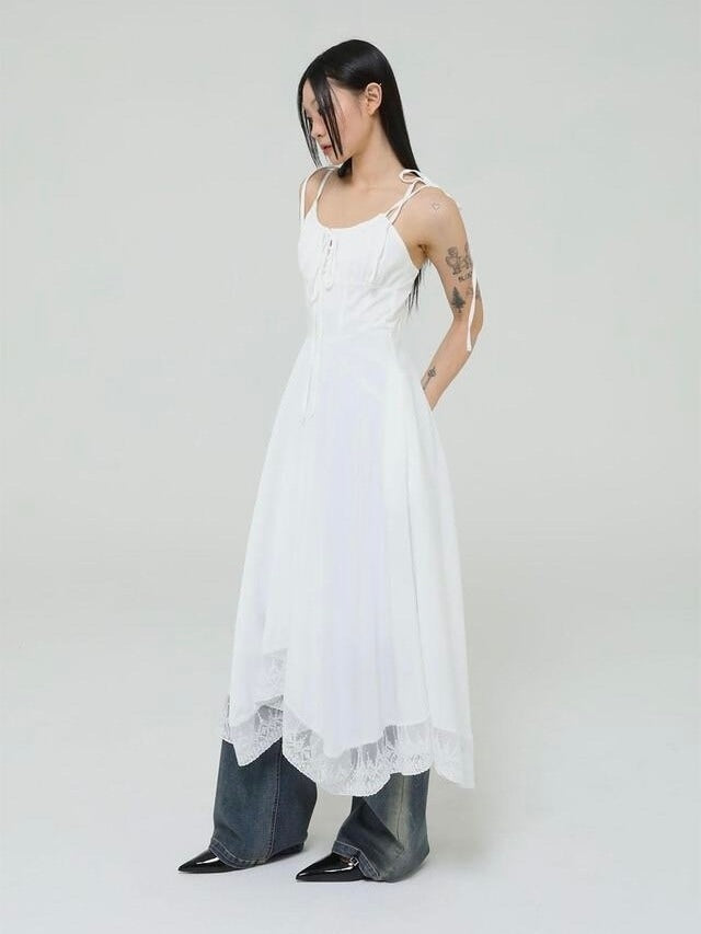 【Uglyshadow】LACE RIBBON SLEEVELESS DRESS