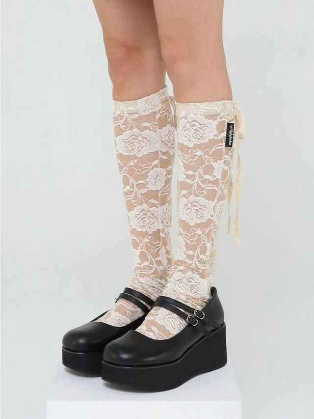 【Uglyshadow】ROSE LACE LONG SOCKS / 【アグリーシャドウ】ローズレースロングソックス