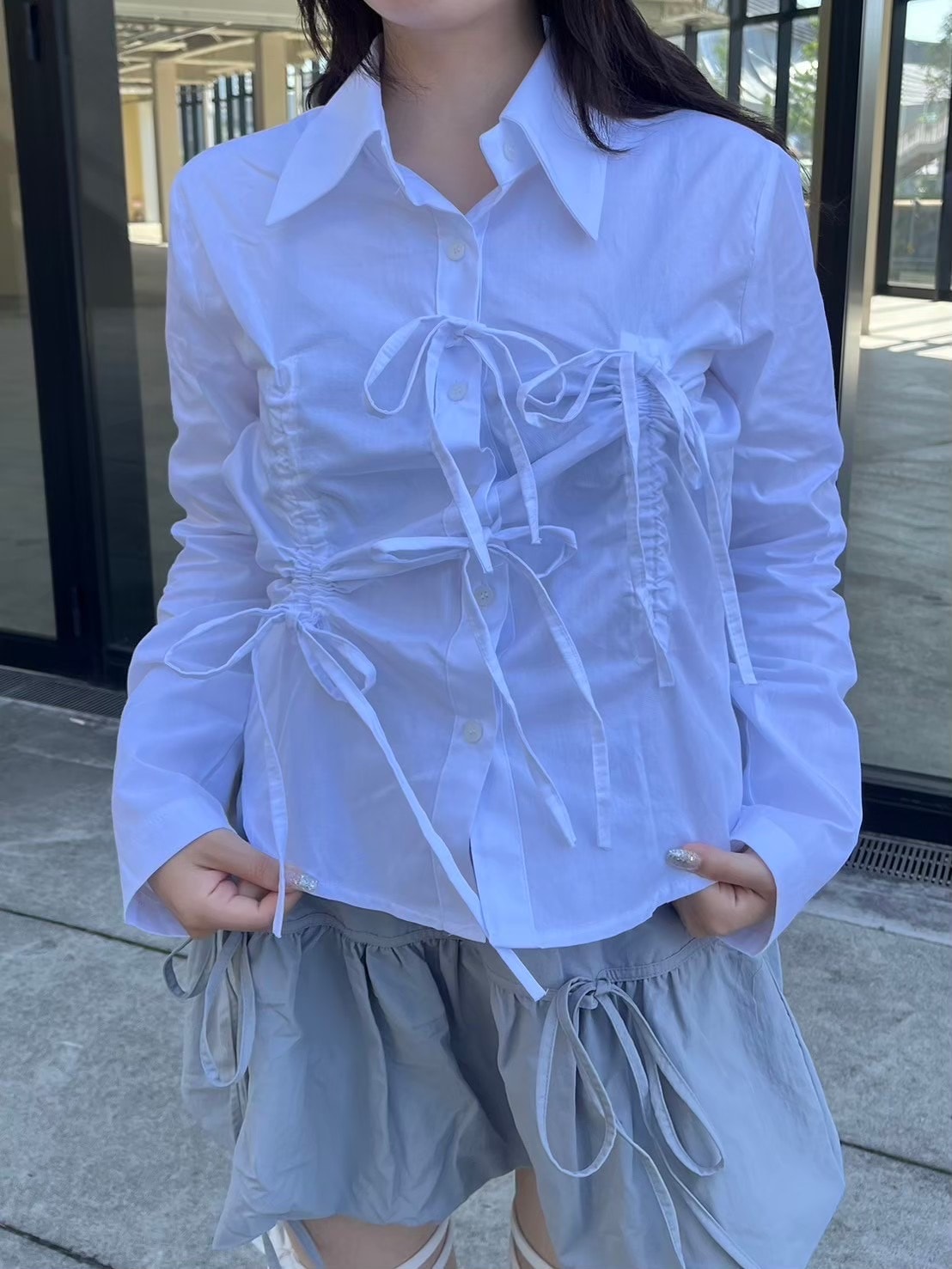 受注制【nmtc +】ribbon crop shirt (3color)