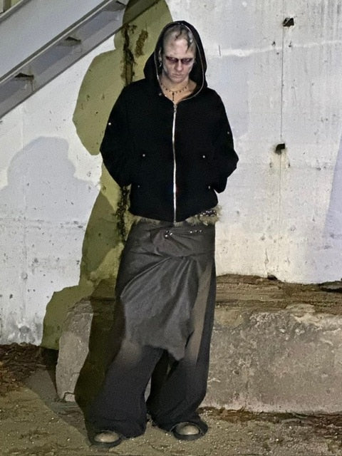 【SUNDAY OFF CLUB】Full Face Zip Up Heavy Terry Moto Hoodie