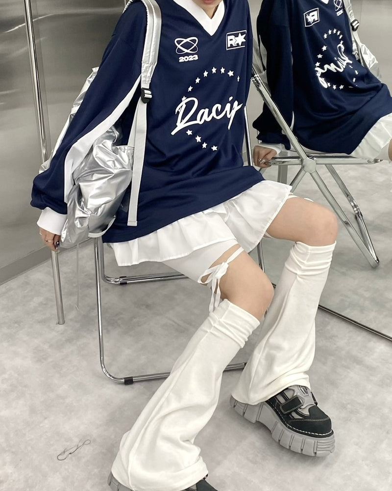受注制【Never mind the XU】ribbon half leggings (3color)