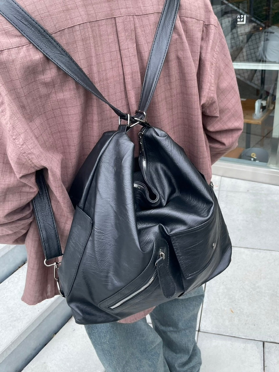 受注制【Chikashitsu +】2way vegan leather pocket bag / 【チカシツプラス】ツーウェイヴィーガンレザーポケットバッグ