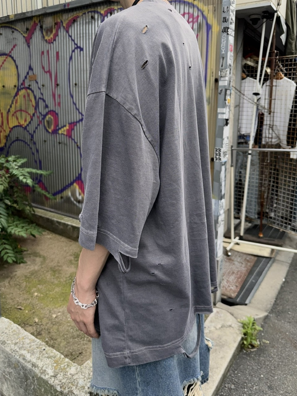 受注制【Never mind the XU】damage oversized tee (2color)