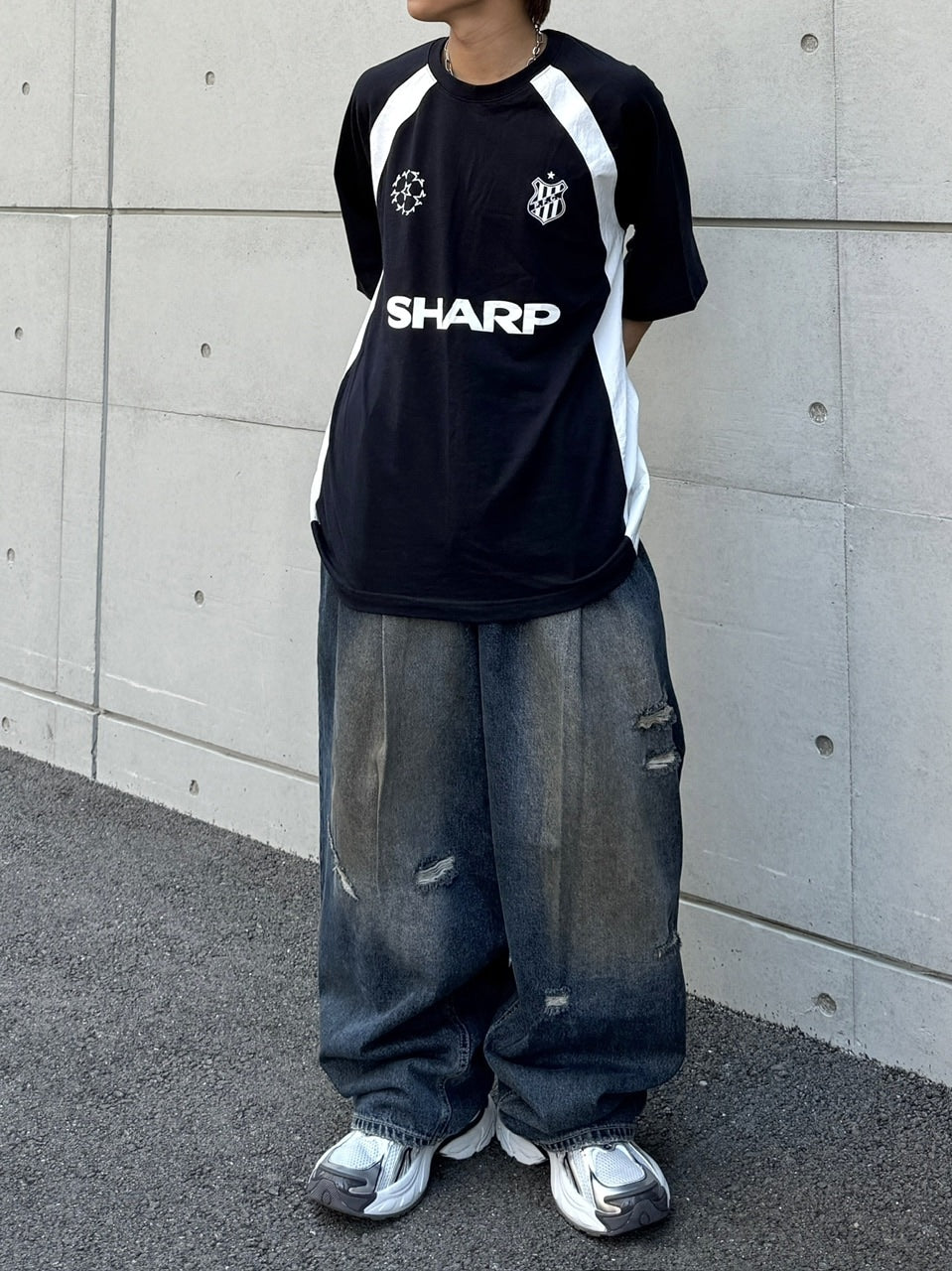 受注制【RENOL】damage denim wide easy pants