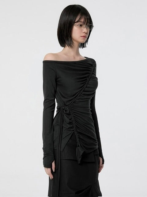 【FLAREUP】Handmade Twisted One-Shoulder Long Sleeve / 【フレアアップ】ハンドメイドツイストワンショルダー長袖Ｔシャツ